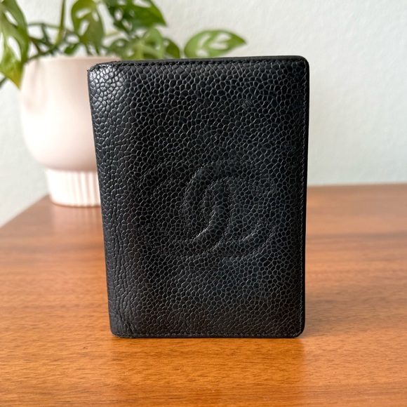 Chanel Timeless CC Logo Black Caviar Vintage Card Holder Pocket Organizer Bifold - Picture 1 of 16